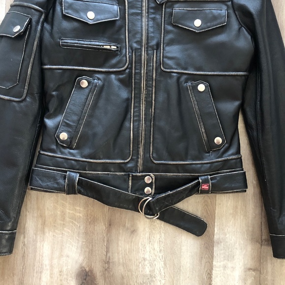 Leather Biker Jacket, Skotts, Vintage, Moto Jacket, Black, Distressed, Size S - Picture 5 of 16